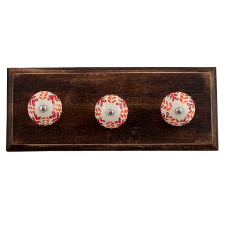 Orange Leaf Ceramic Floral Wooden Hooks